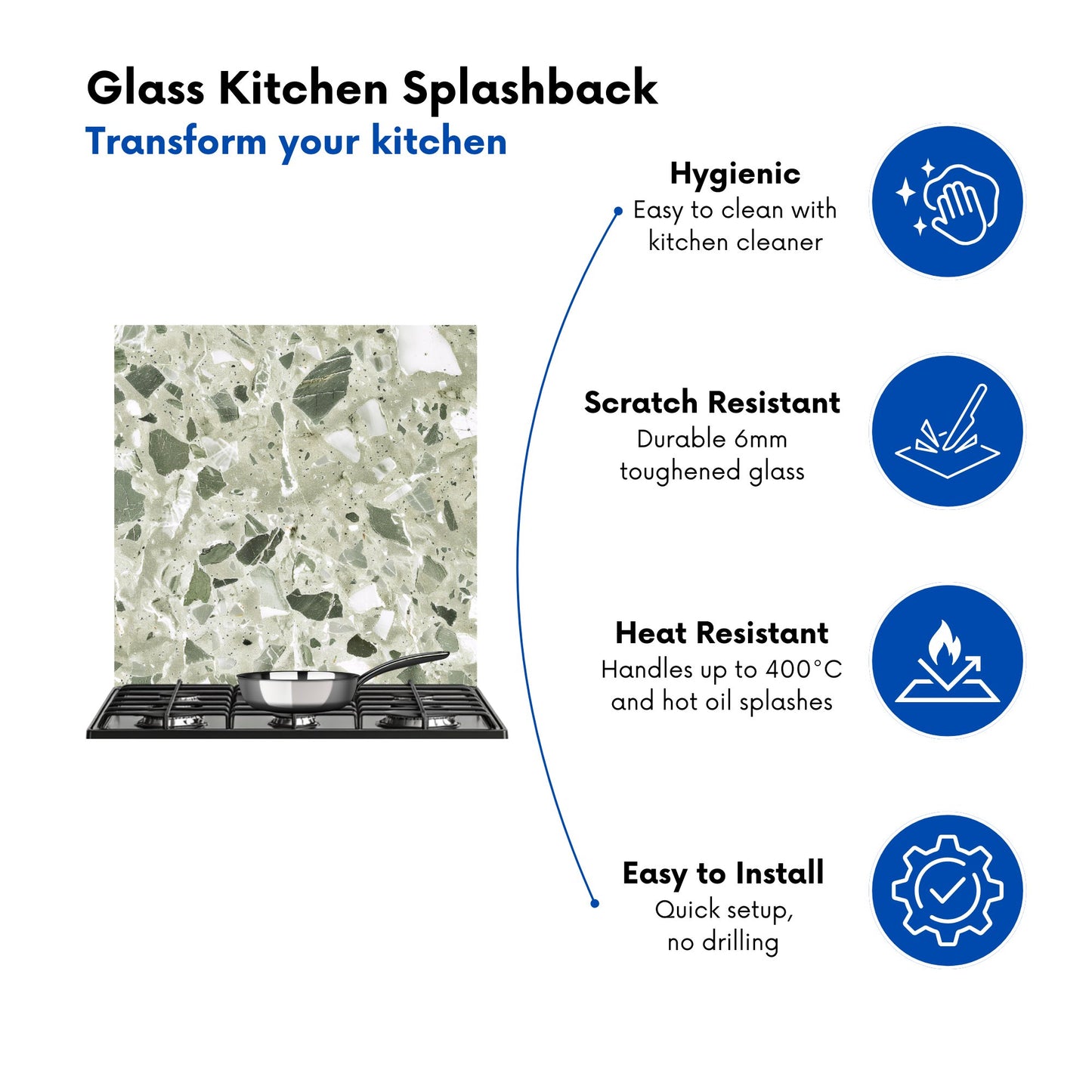 Sage Green And White Quartz Effect Kitchen Splashback