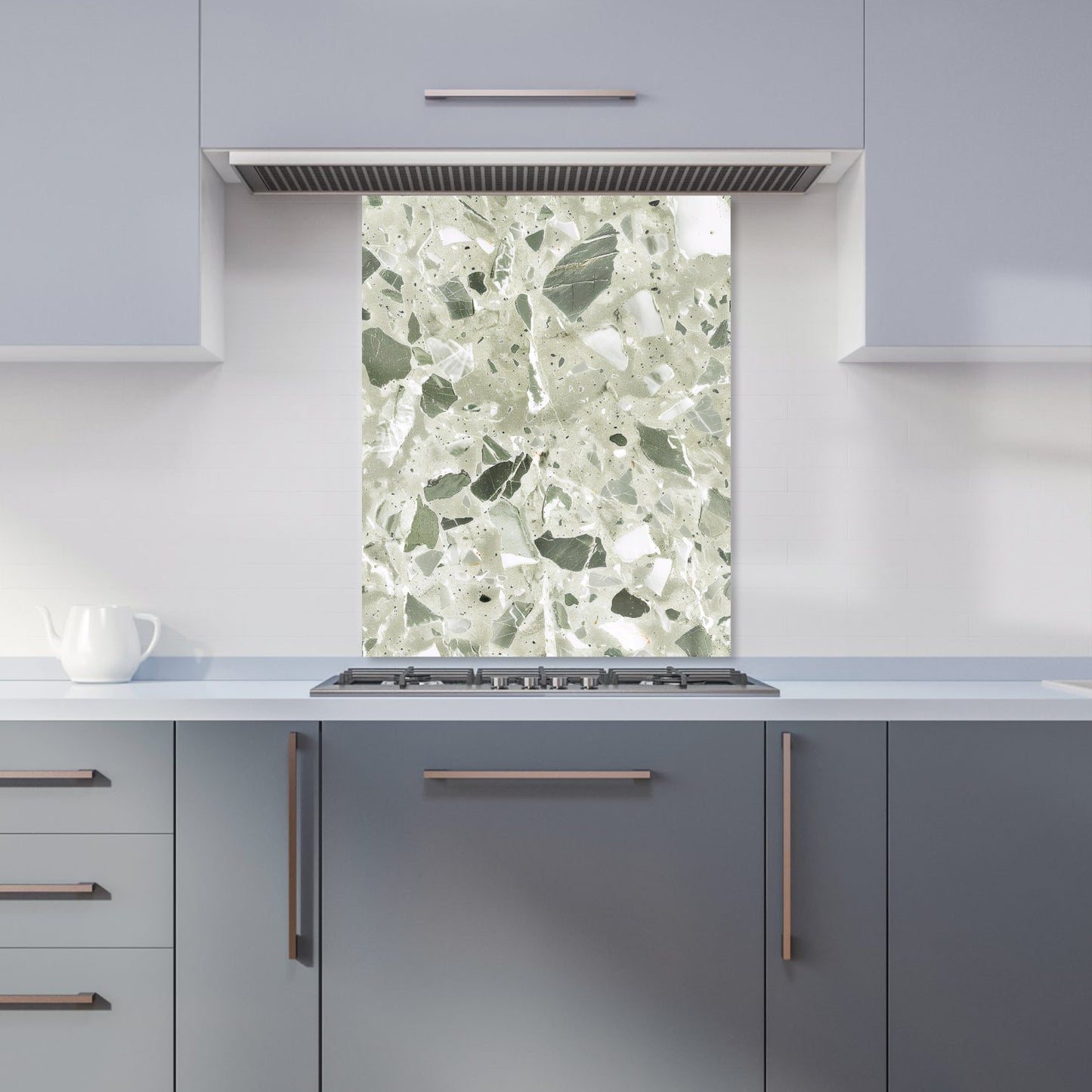 Sage Green And White Quartz Effect Kitchen Splashback