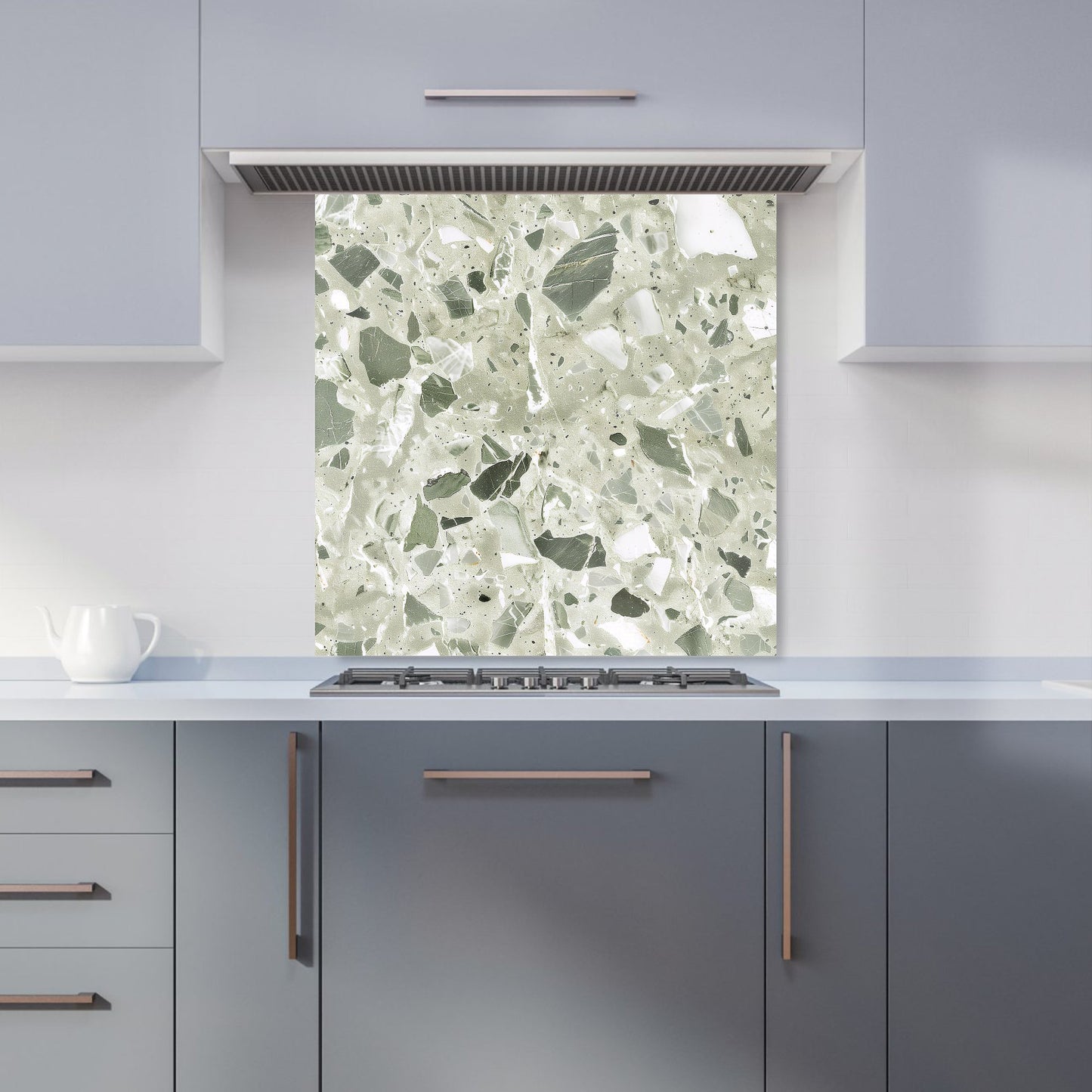 Sage Green And White Quartz Effect Kitchen Splashback
