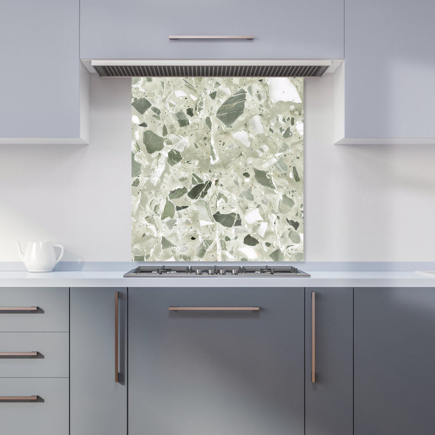 Sage Green And White Quartz Effect Kitchen Splashback
