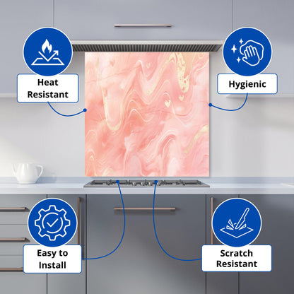 Salmon Pink Hearts Marble Effect Kitchen Splashback