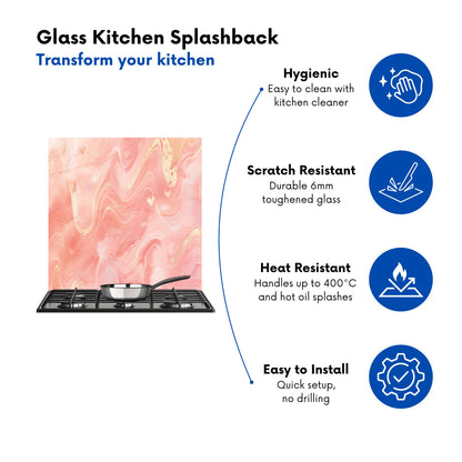 Salmon Pink Hearts Marble Effect Kitchen Splashback
