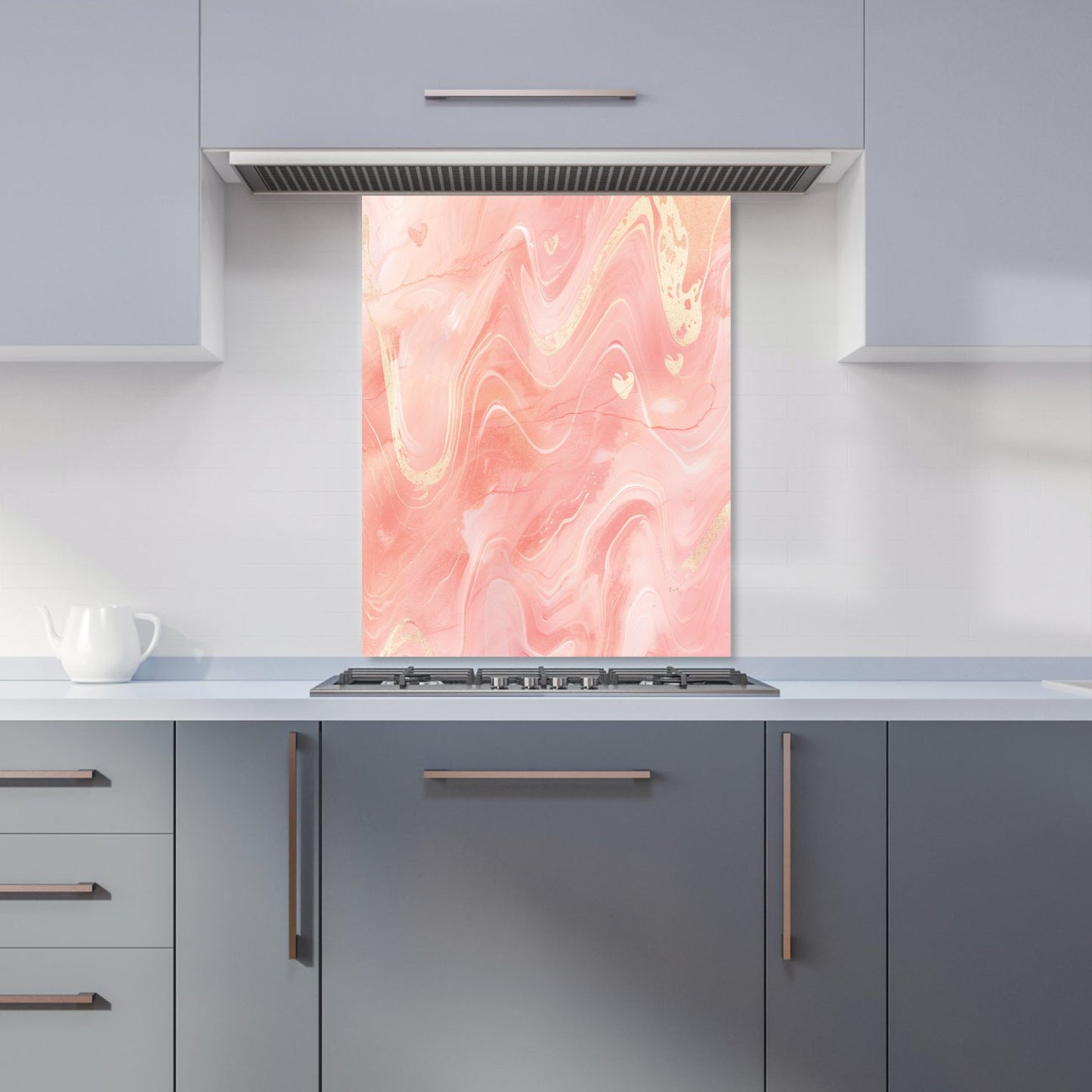 Salmon Pink Hearts Marble Effect Kitchen Splashback