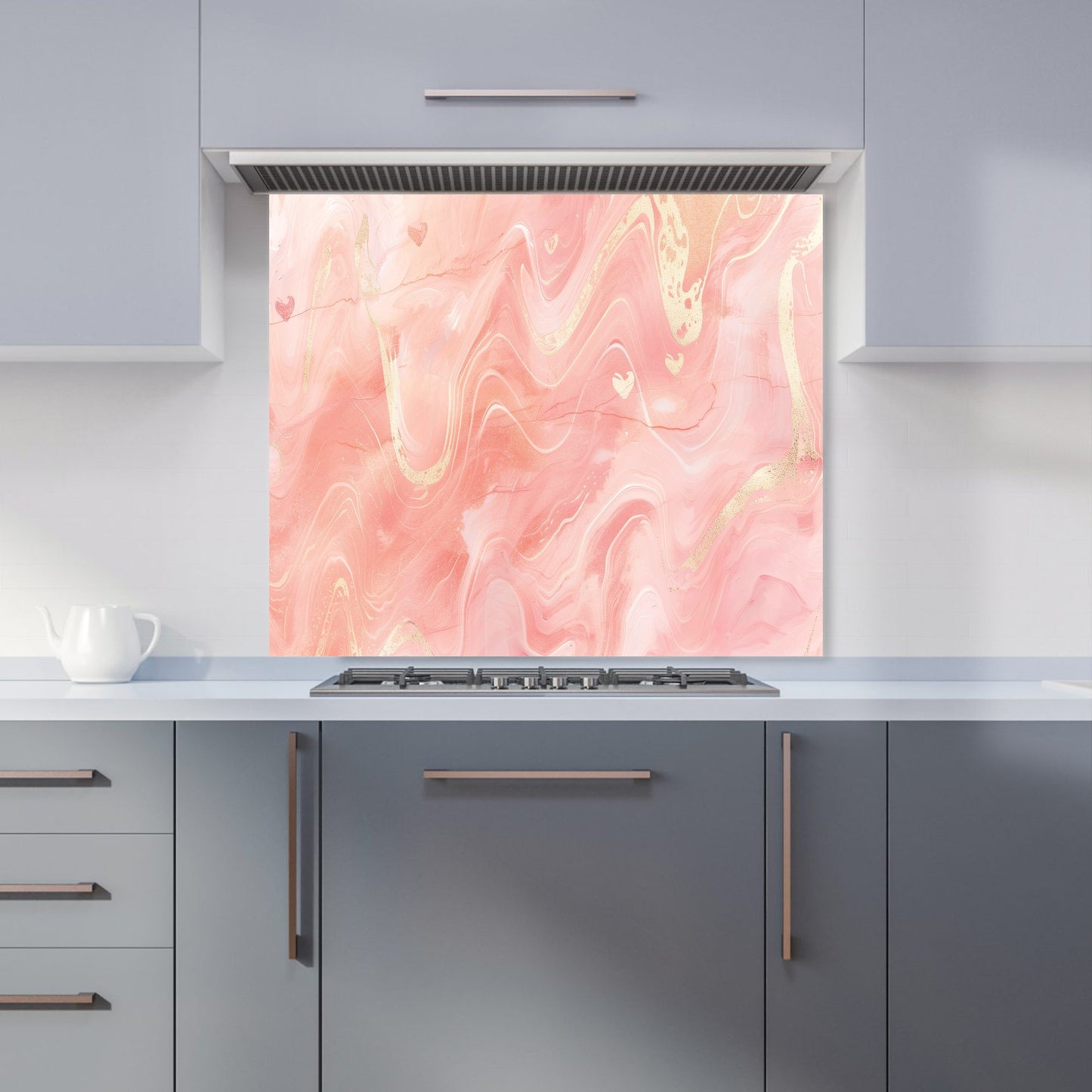 Salmon Pink Hearts Marble Effect Kitchen Splashback