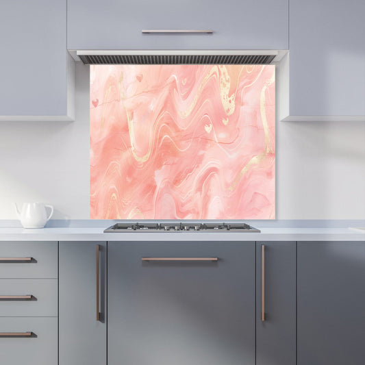 Salmon Pink Hearts Marble Effect Kitchen Splashback
