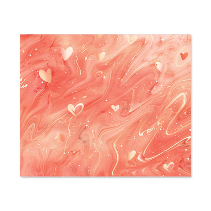 Salmon Pink With Hearts Marble Effect Kitchen Splashback