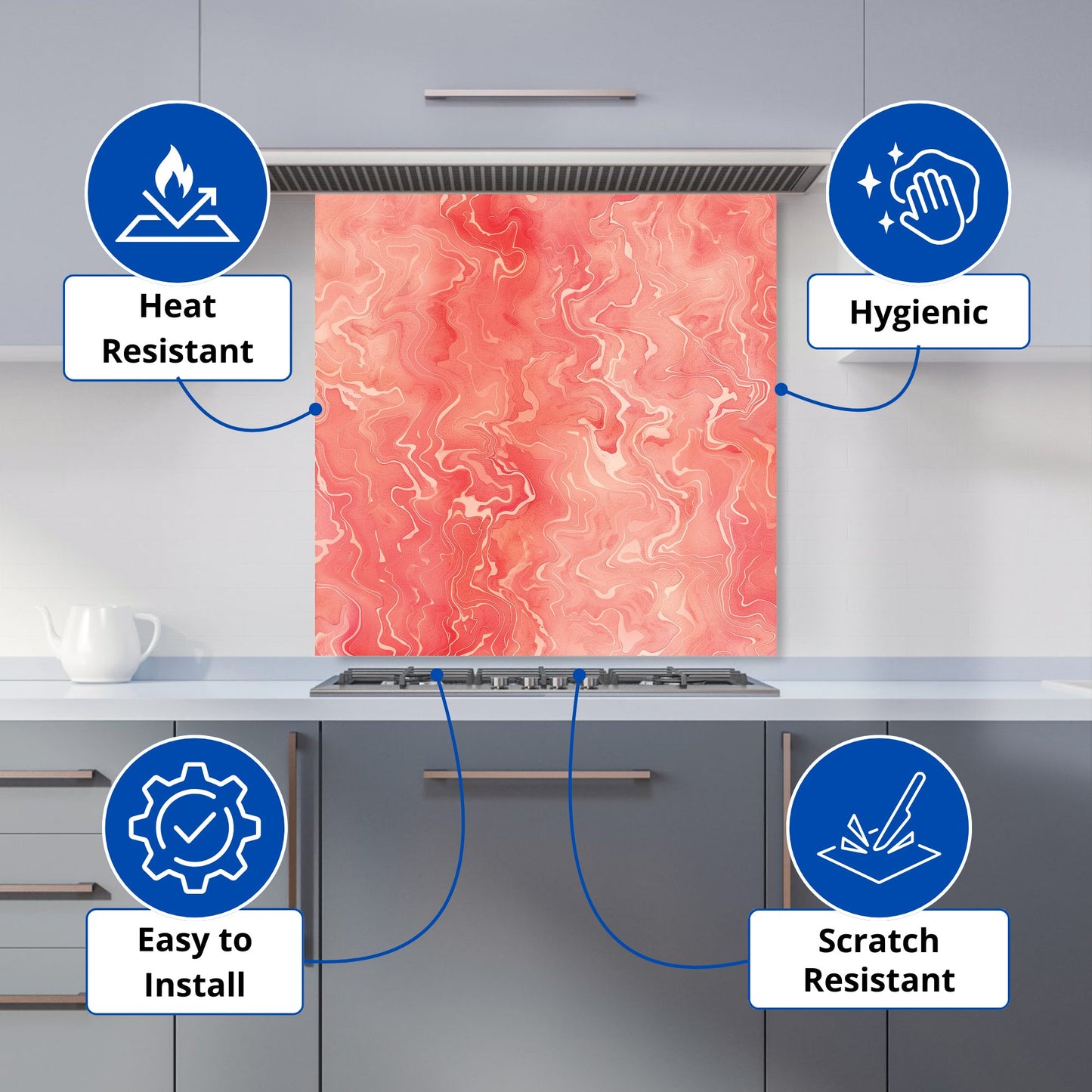 Salmon Pink Marble Effect Kitchen Splashback