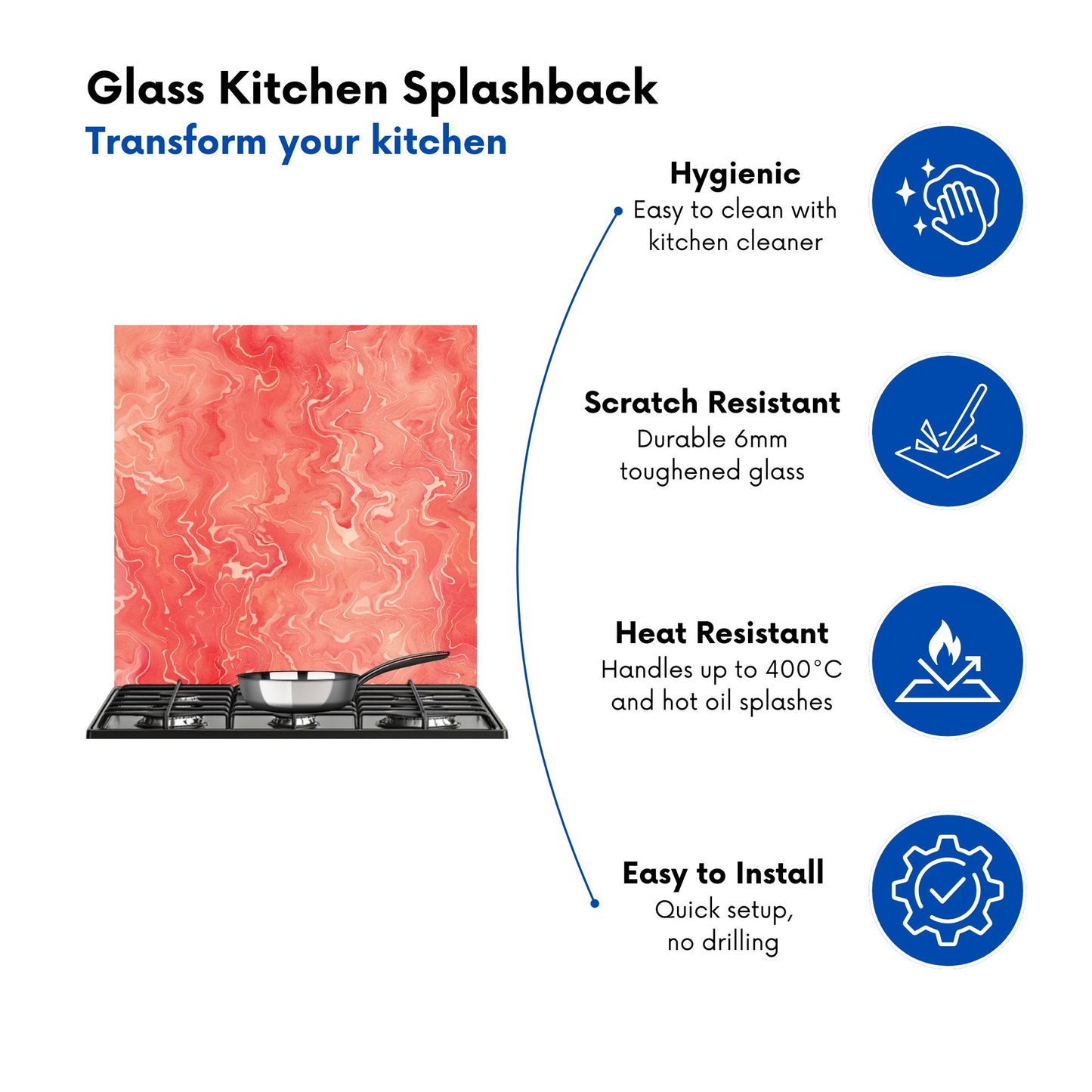 Salmon Pink Marble Effect Kitchen Splashback