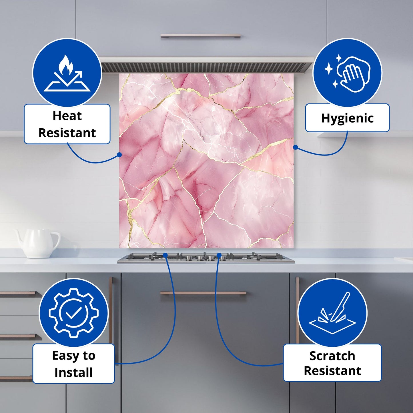 Light Rose Marble Effect Kitchen Splashback