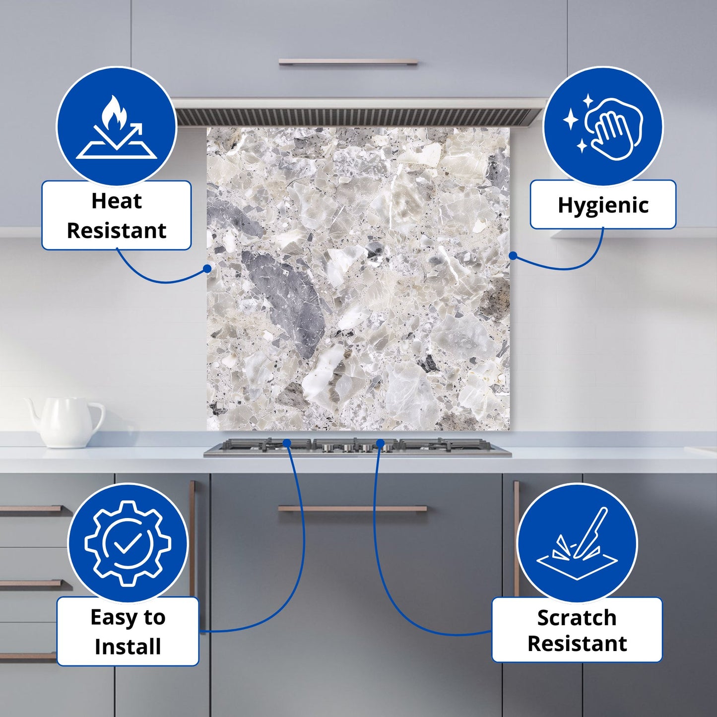Silver Quartz Effect Kitchen Splashback
