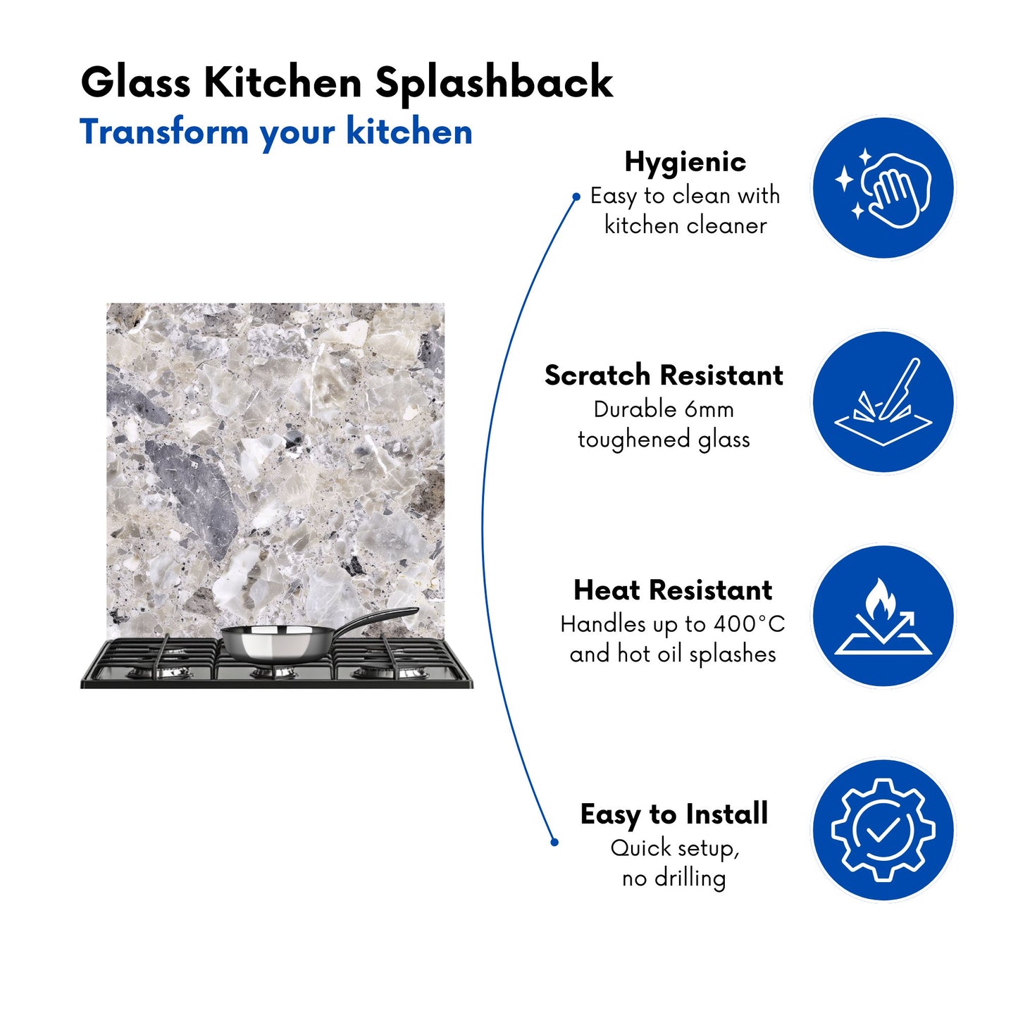 Silver Quartz Effect Kitchen Splashback