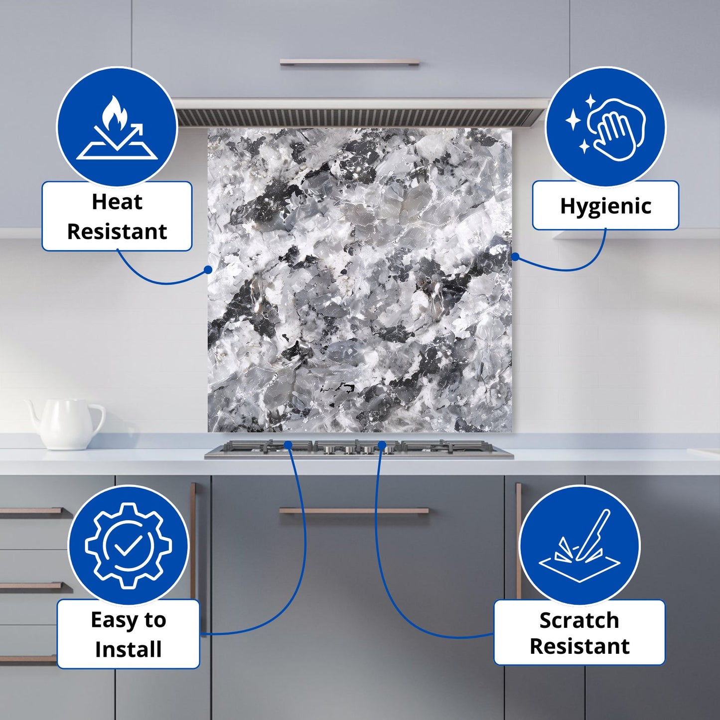 Silver And Black Quartz Effect Kitchen Splashback