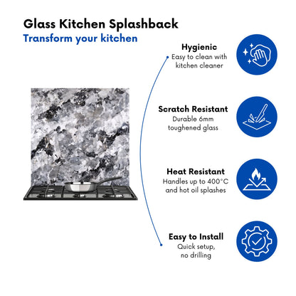 Silver And Black Quartz Effect Kitchen Splashback