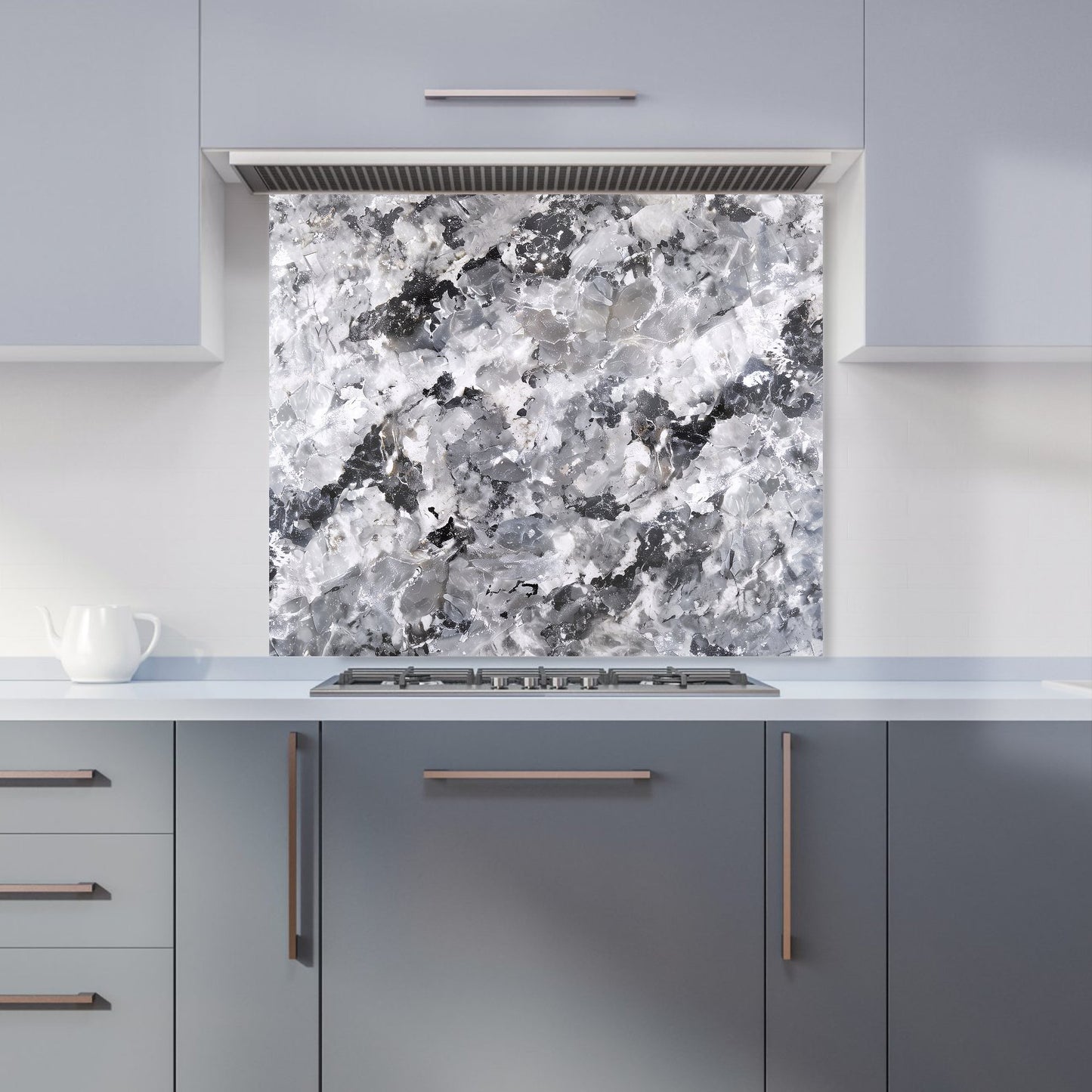 Silver And Black Quartz Effect Kitchen Splashback