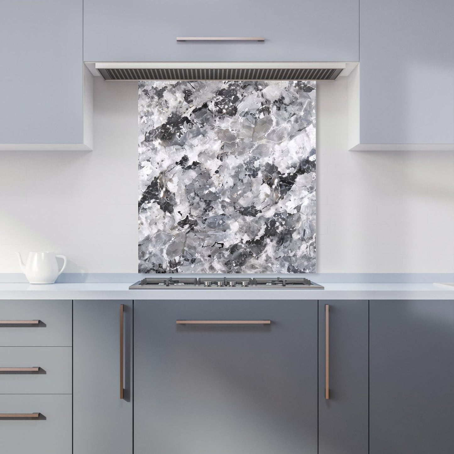 Silver And Black Quartz Effect Kitchen Splashback