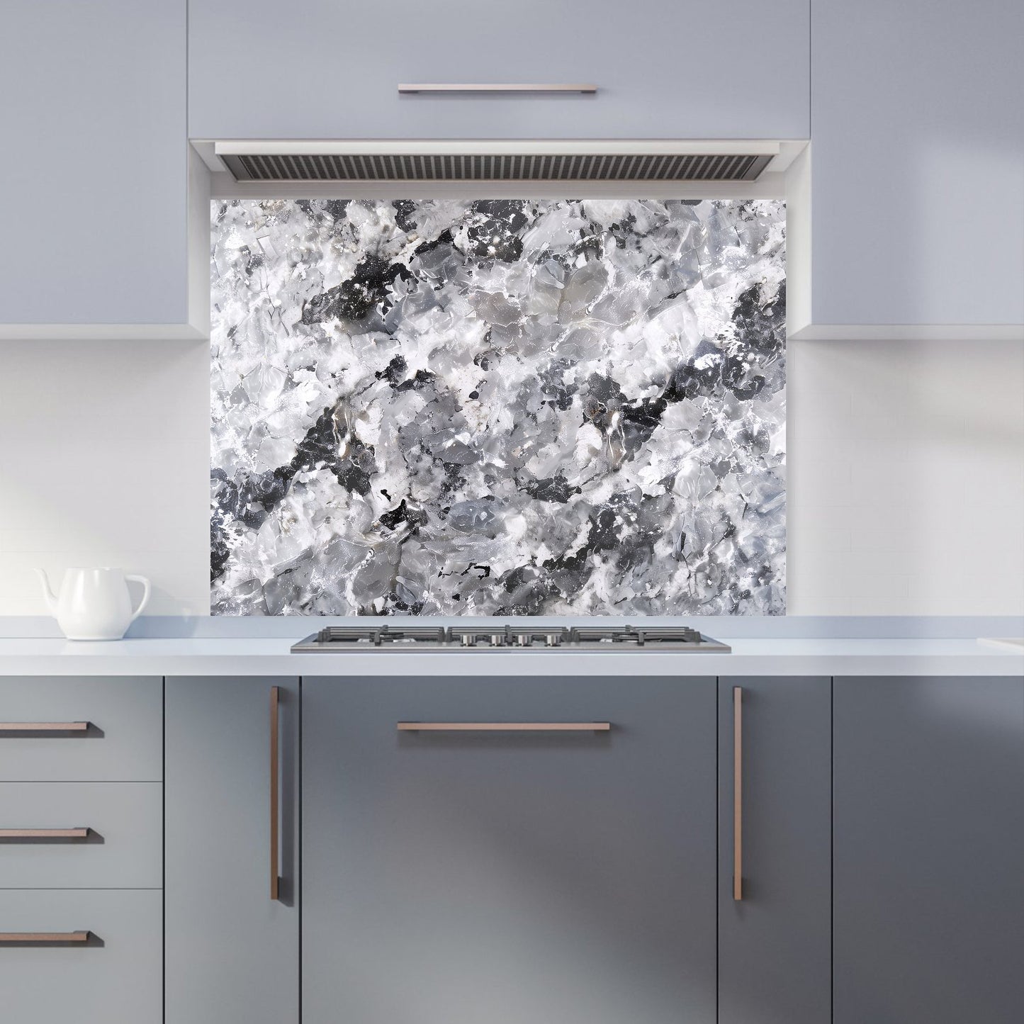Silver And Black Quartz Effect Kitchen Splashback
