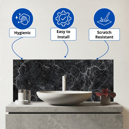 Slate Grey Quartz Effect Glass Bathroom Splashback