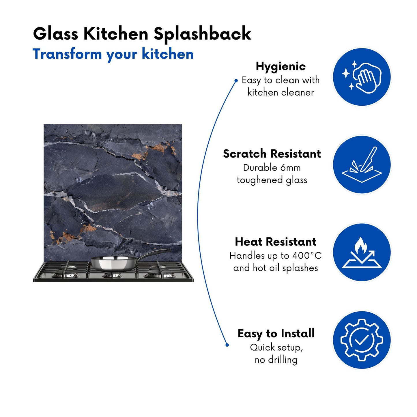 Polished Slate Grey Quartz Effect Kitchen Splashback