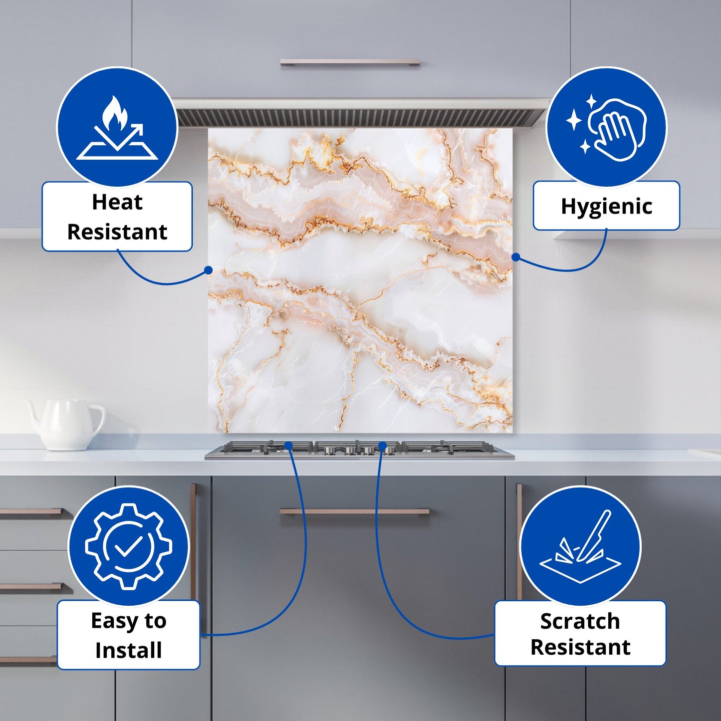Peach Quartz Effect Kitchen Splashback