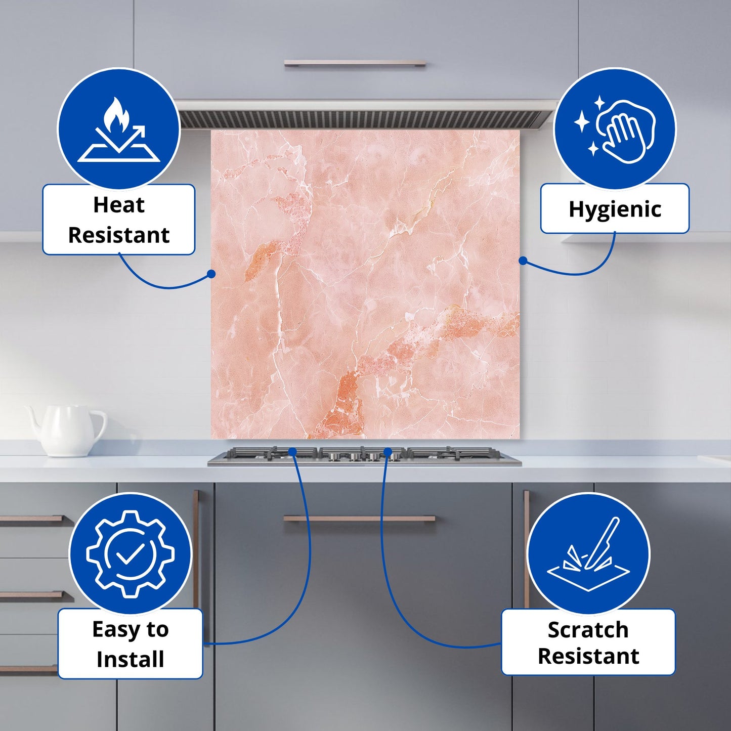 Sweet Peach Quartz Effect Kitchen Splashback