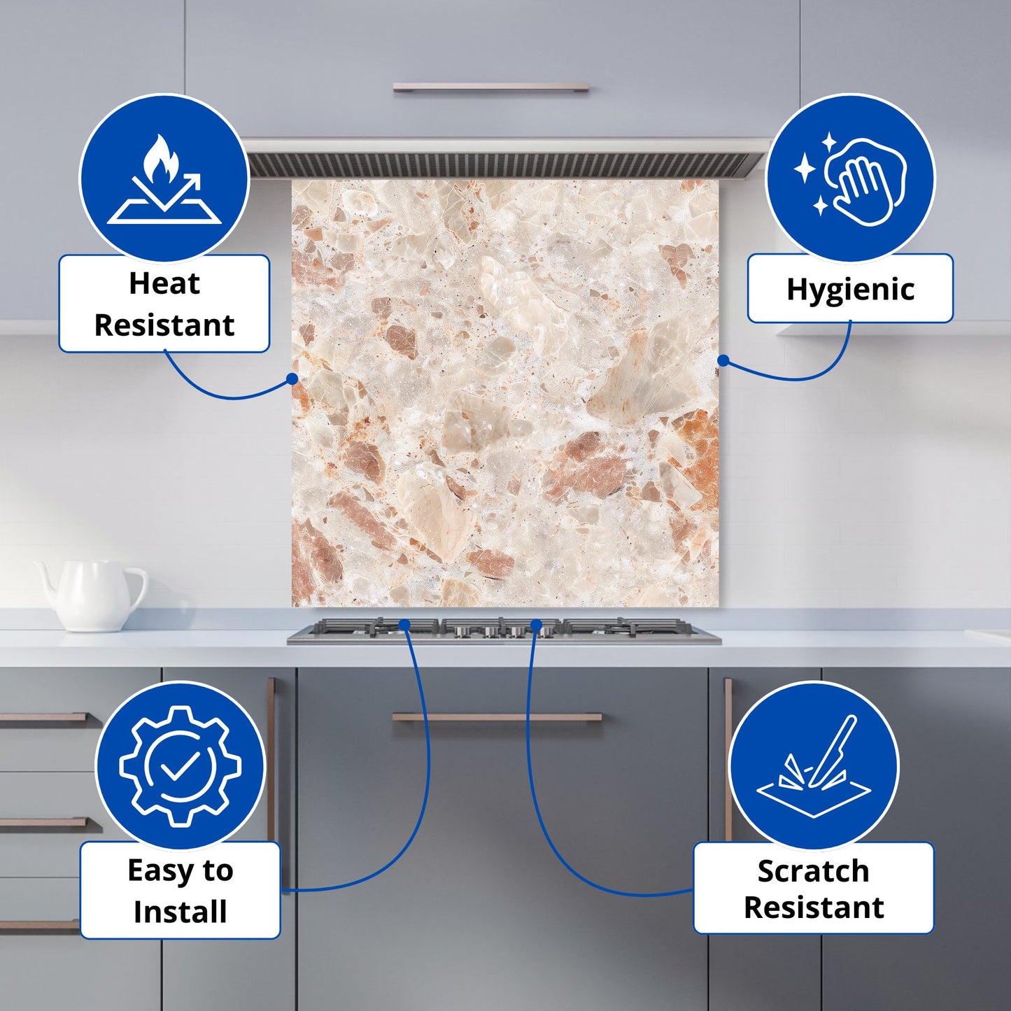 Polished Sweet Peach Quartz Effect Kitchen Splashback