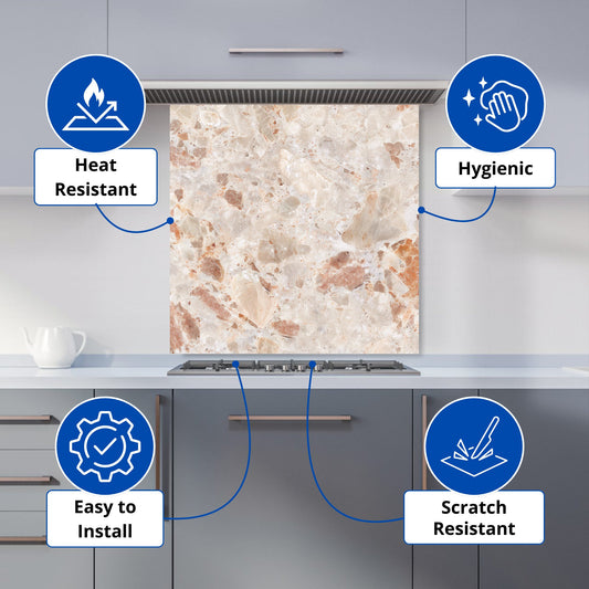 Polished Sweet Peach Quartz Effect Kitchen Splashback