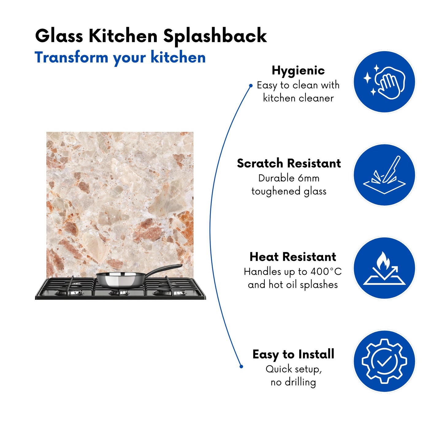 Polished Sweet Peach Quartz Effect Kitchen Splashback