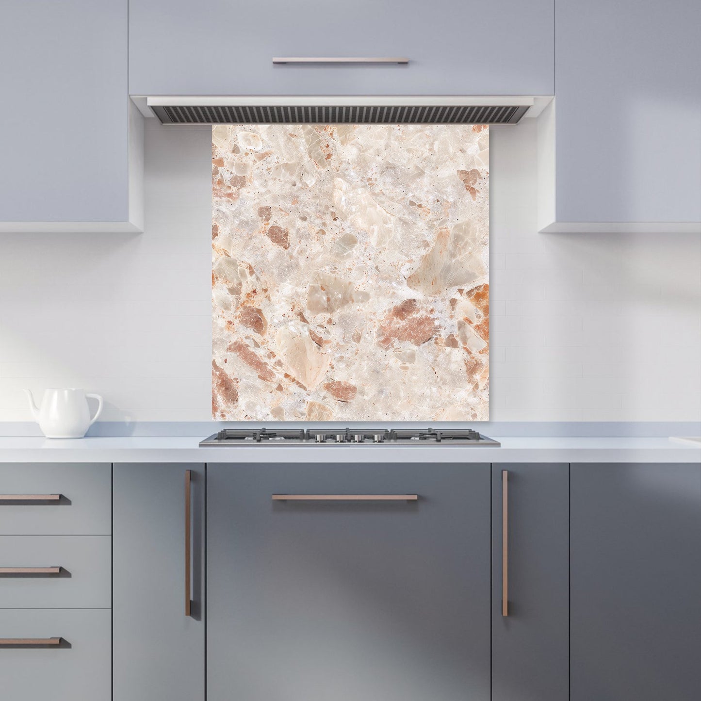 Polished Sweet Peach Quartz Effect Kitchen Splashback