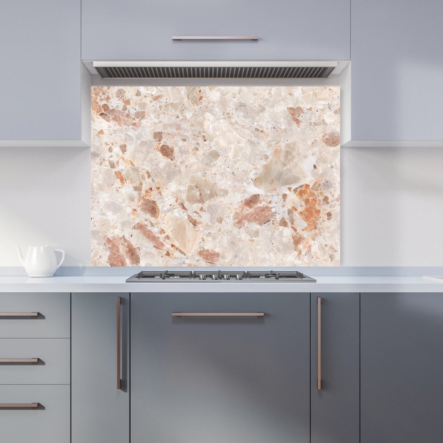 Polished Sweet Peach Quartz Effect Kitchen Splashback