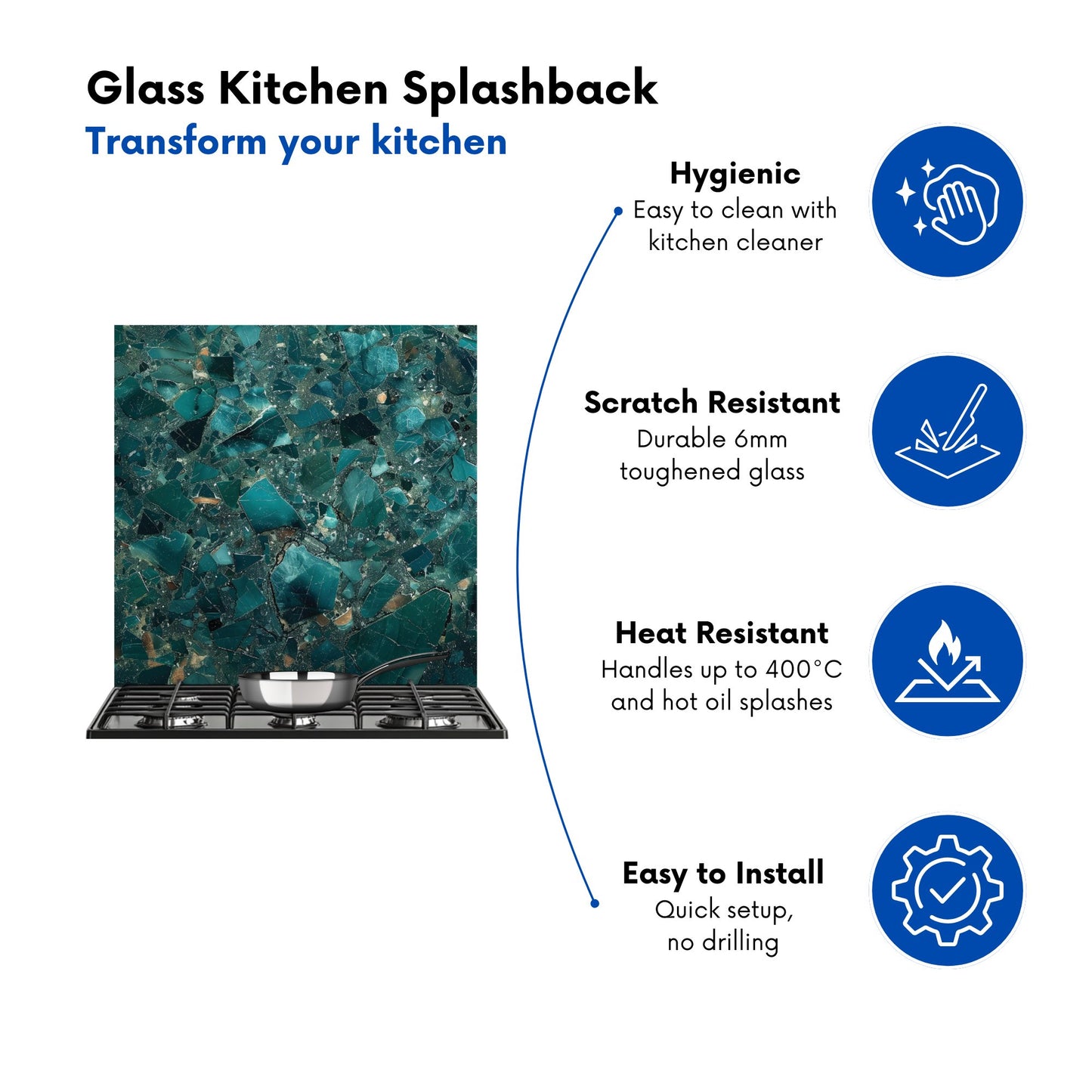 Teal Quartz Effect Kitchen Splashback