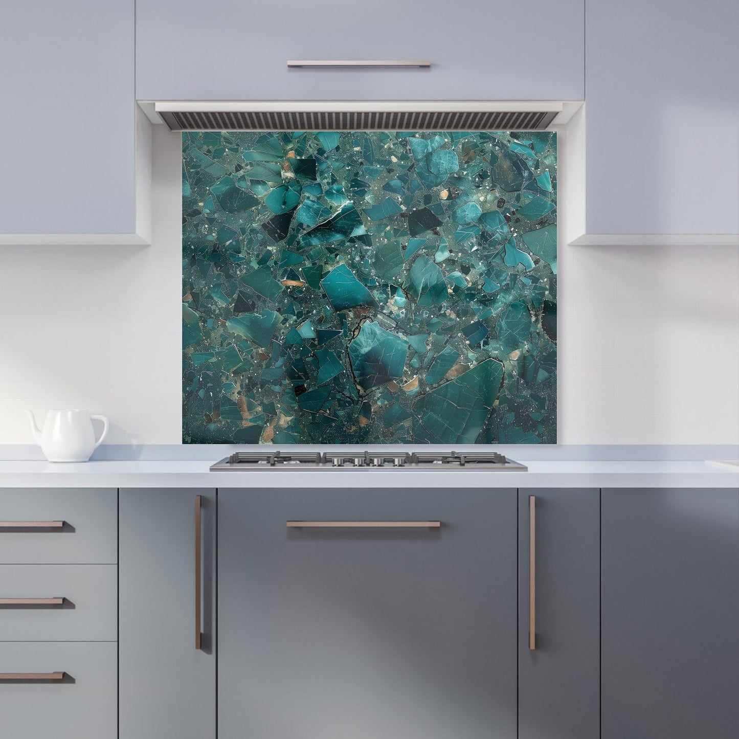 Teal Quartz Effect Kitchen Splashback