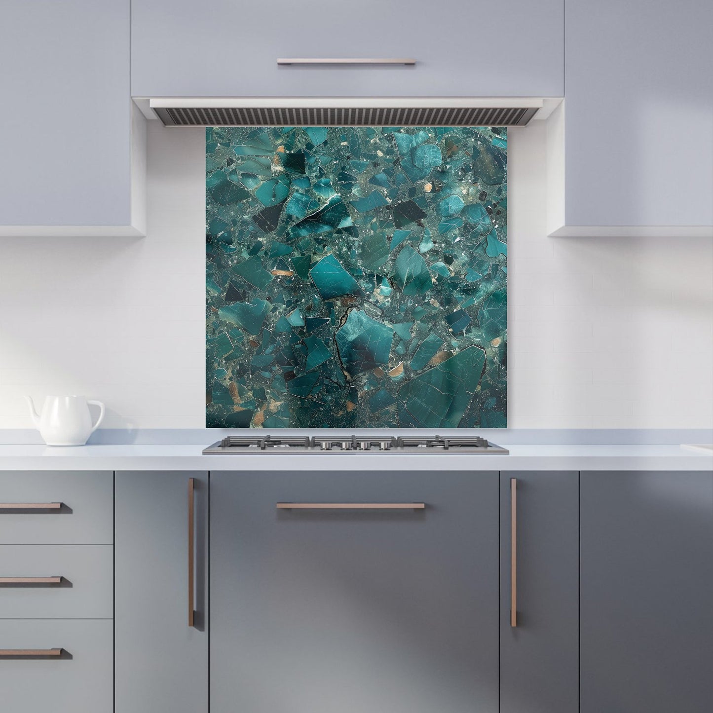 Teal Quartz Effect Kitchen Splashback