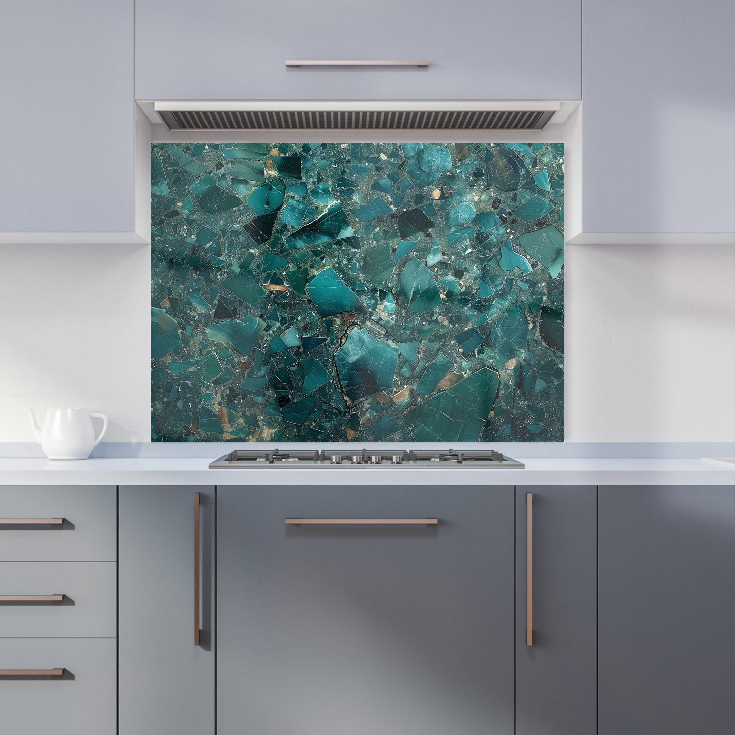 Teal Quartz Effect Kitchen Splashback