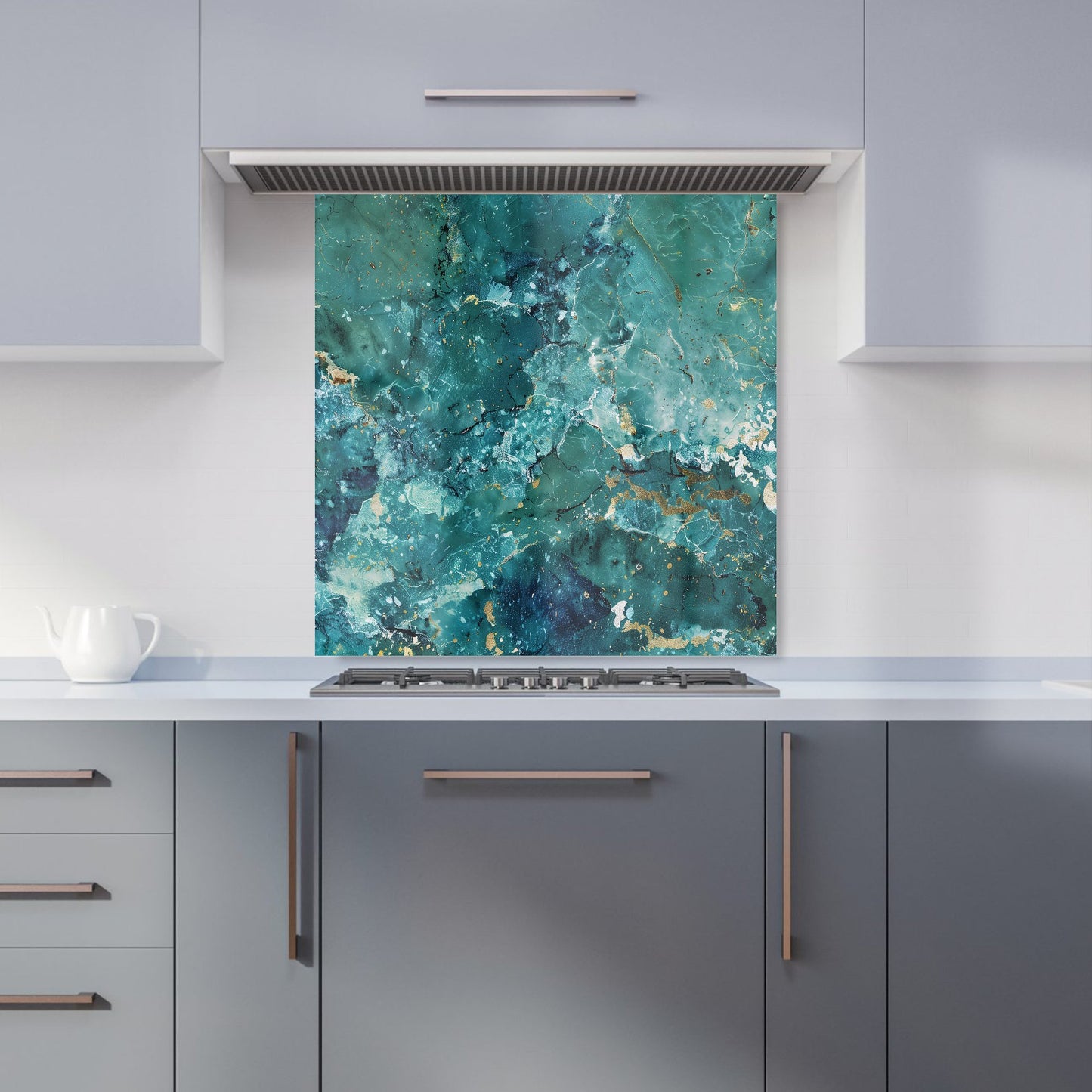 Bright Teal Quartz Effect Kitchen Splashback