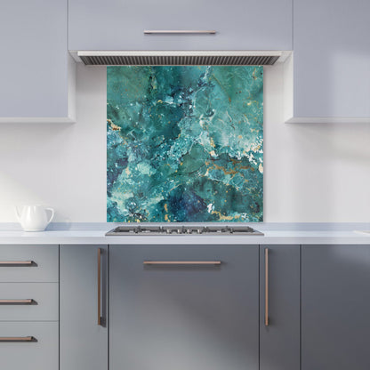 Bright Teal Quartz Effect Kitchen Splashback