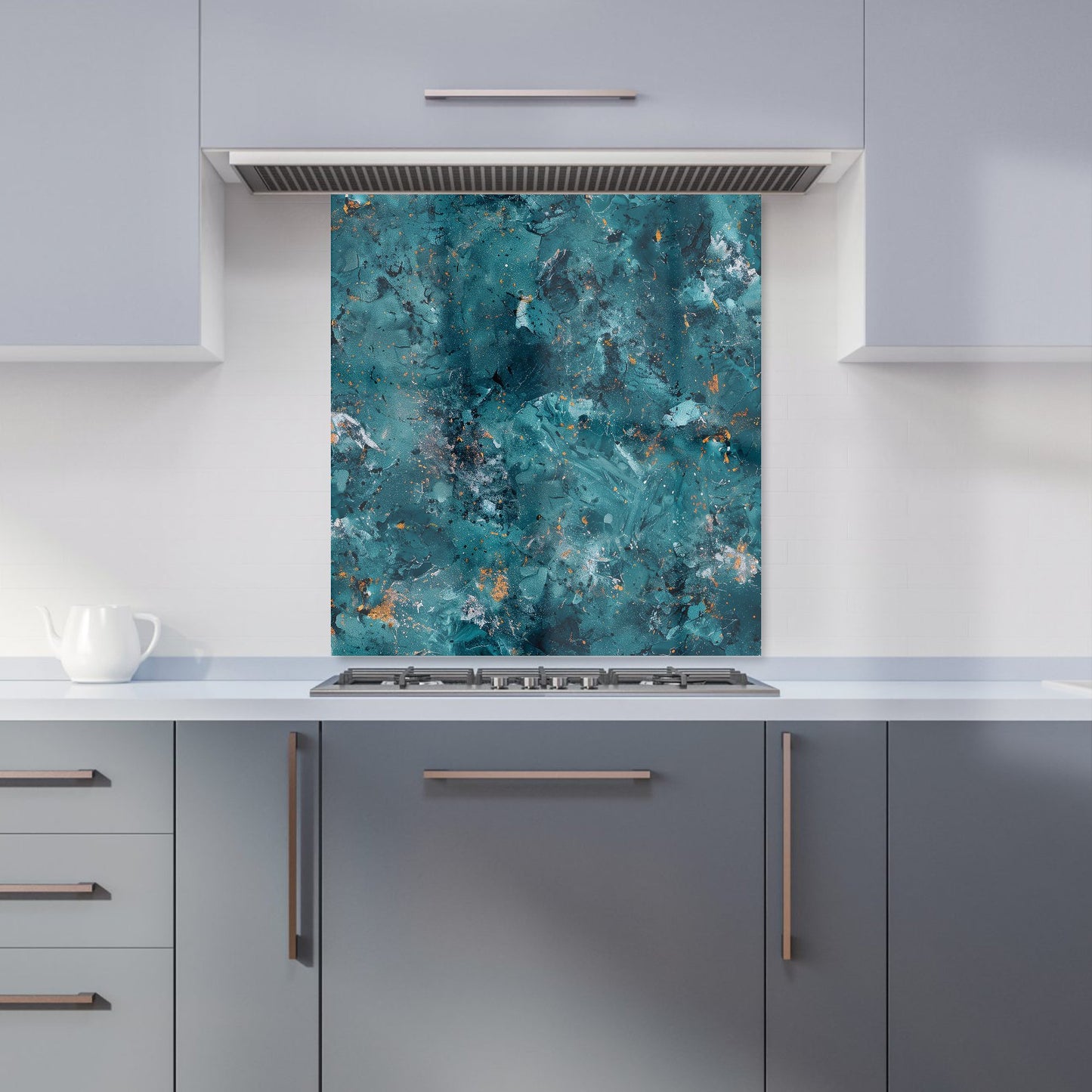 Polished Teal Quartz Effect Kitchen Splashback