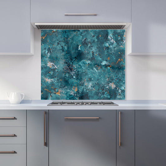 Polished Teal Quartz Effect Kitchen Splashback