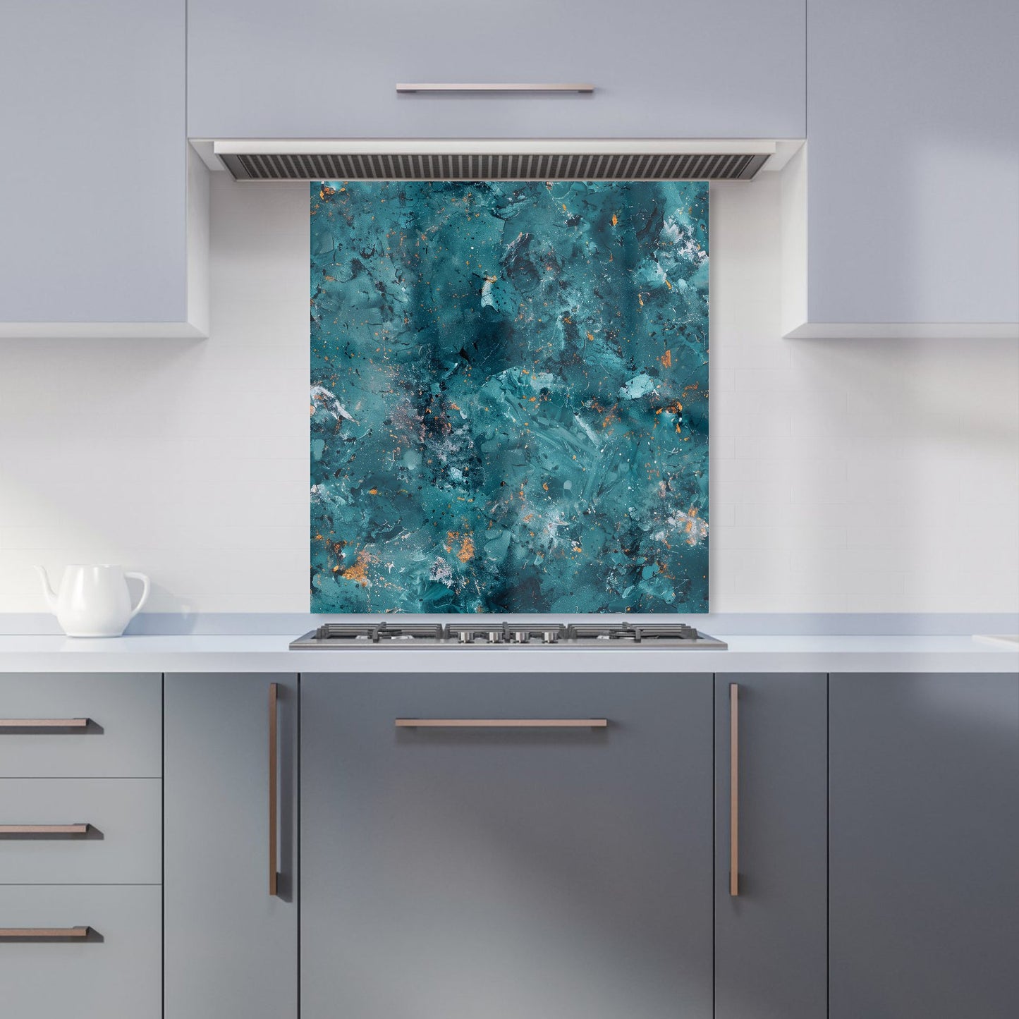 Polished Teal Quartz Effect Kitchen Splashback