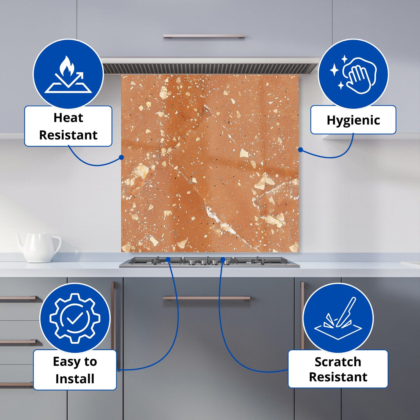 Pale Terracotta Quartz Effect Kitchen Splashback