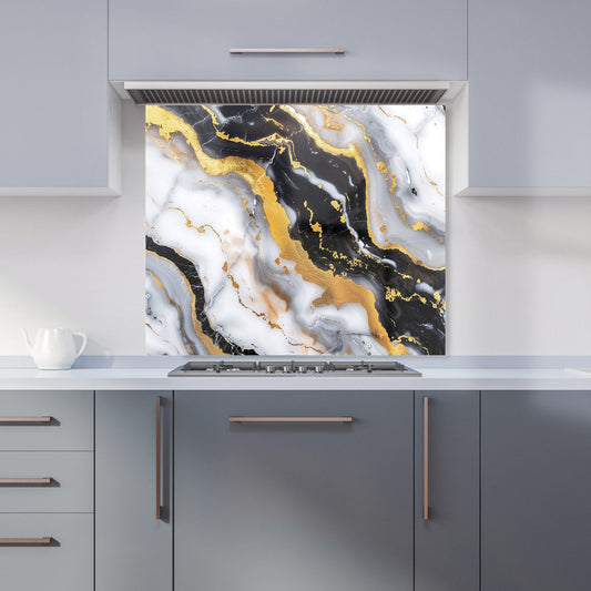 White Backed With Gold Marble Effect Kitchen Splashback