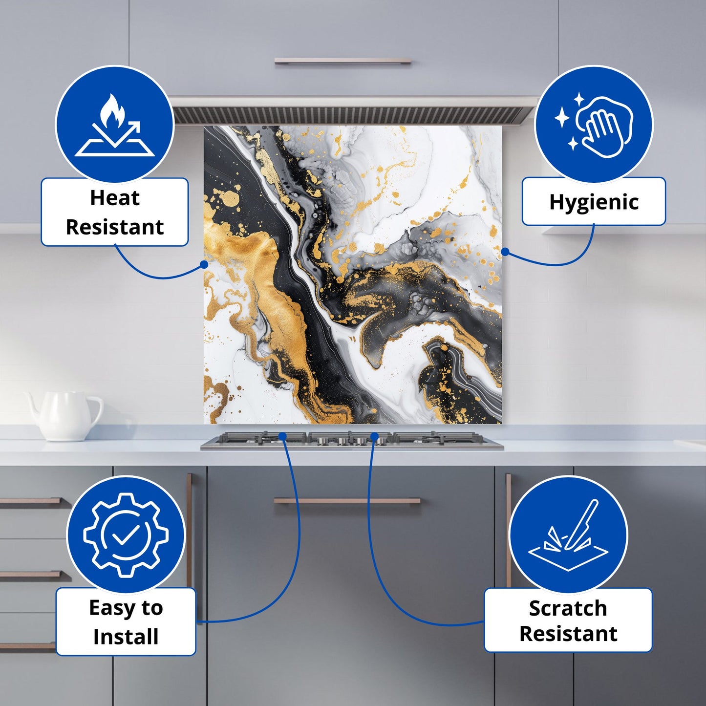 Gold White And Black Marble Effect Kitchen Splashback