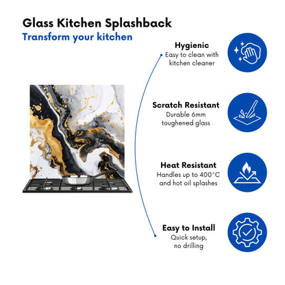 Gold White And Black Marble Effect Kitchen Splashback
