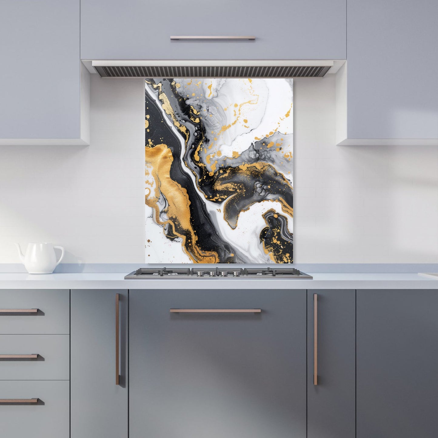 Gold White And Black Marble Effect Kitchen Splashback
