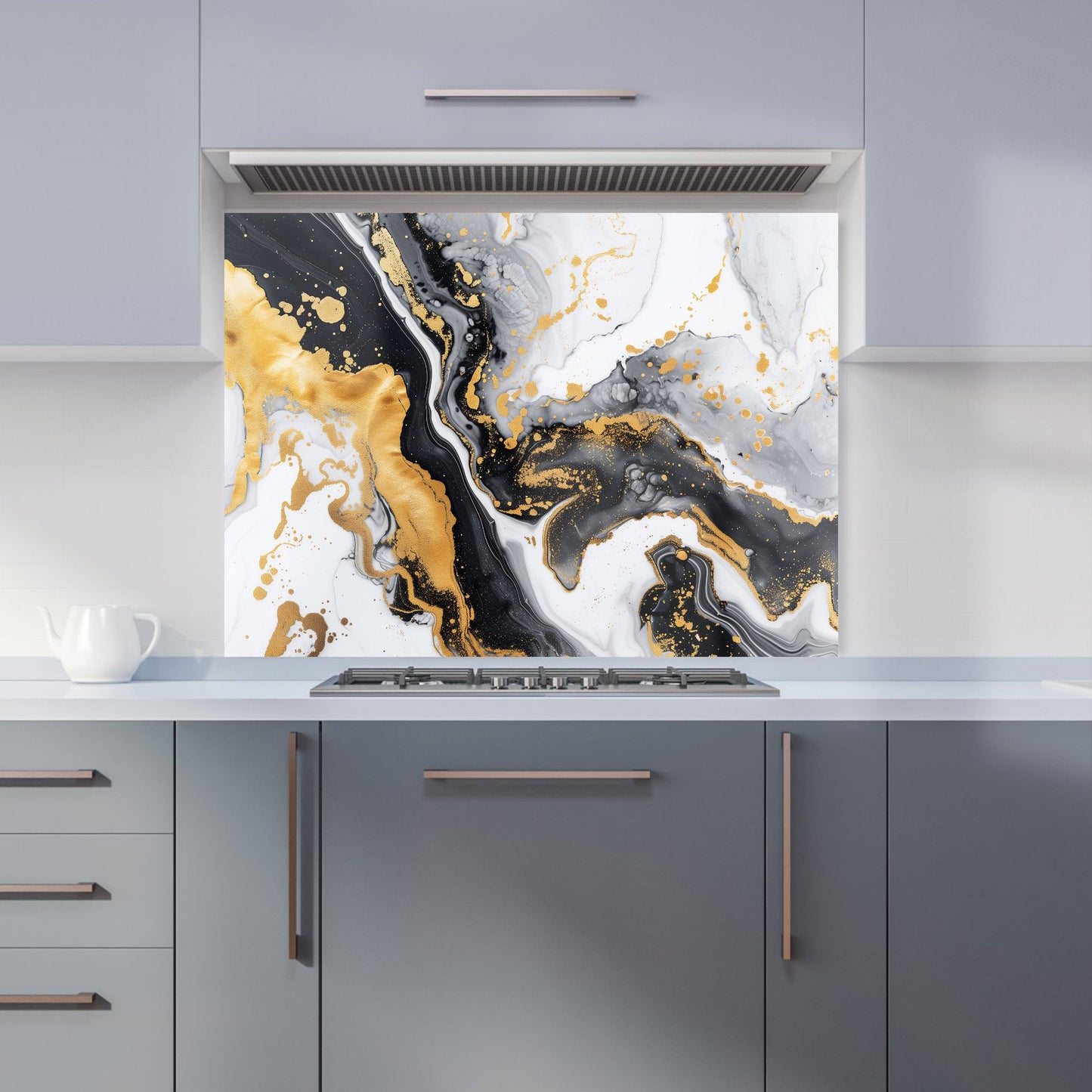 Gold White And Black Marble Effect Kitchen Splashback