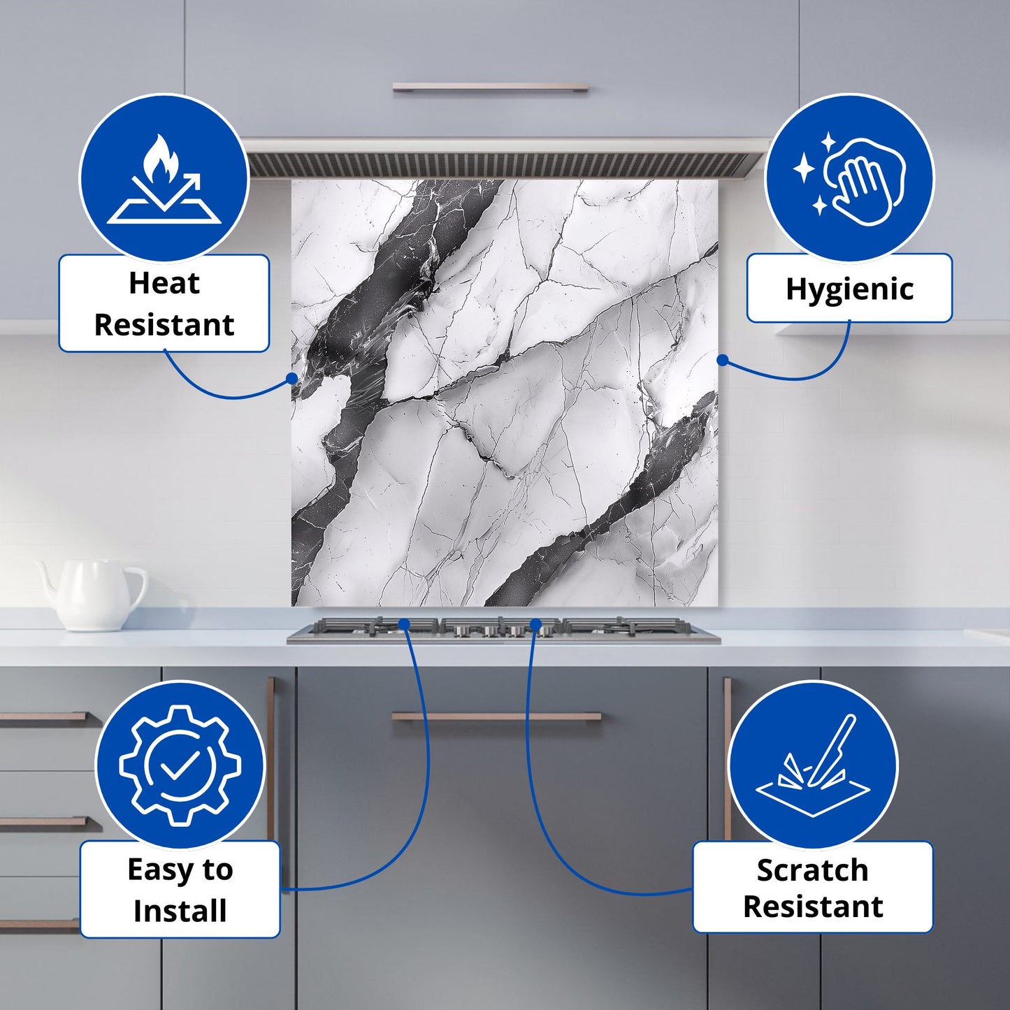Grey And White Marble Effect Kitchen Splashback