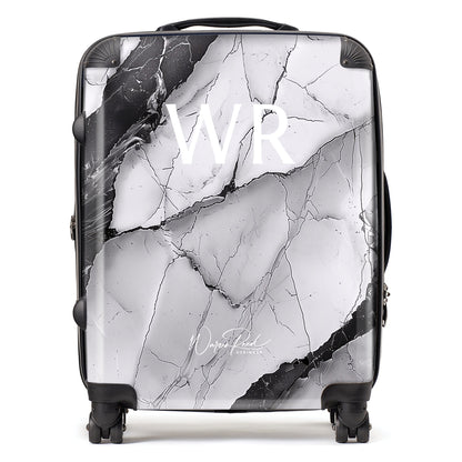 WR01148 Personalised Grey And White Marble Effect Initial Suitcase
