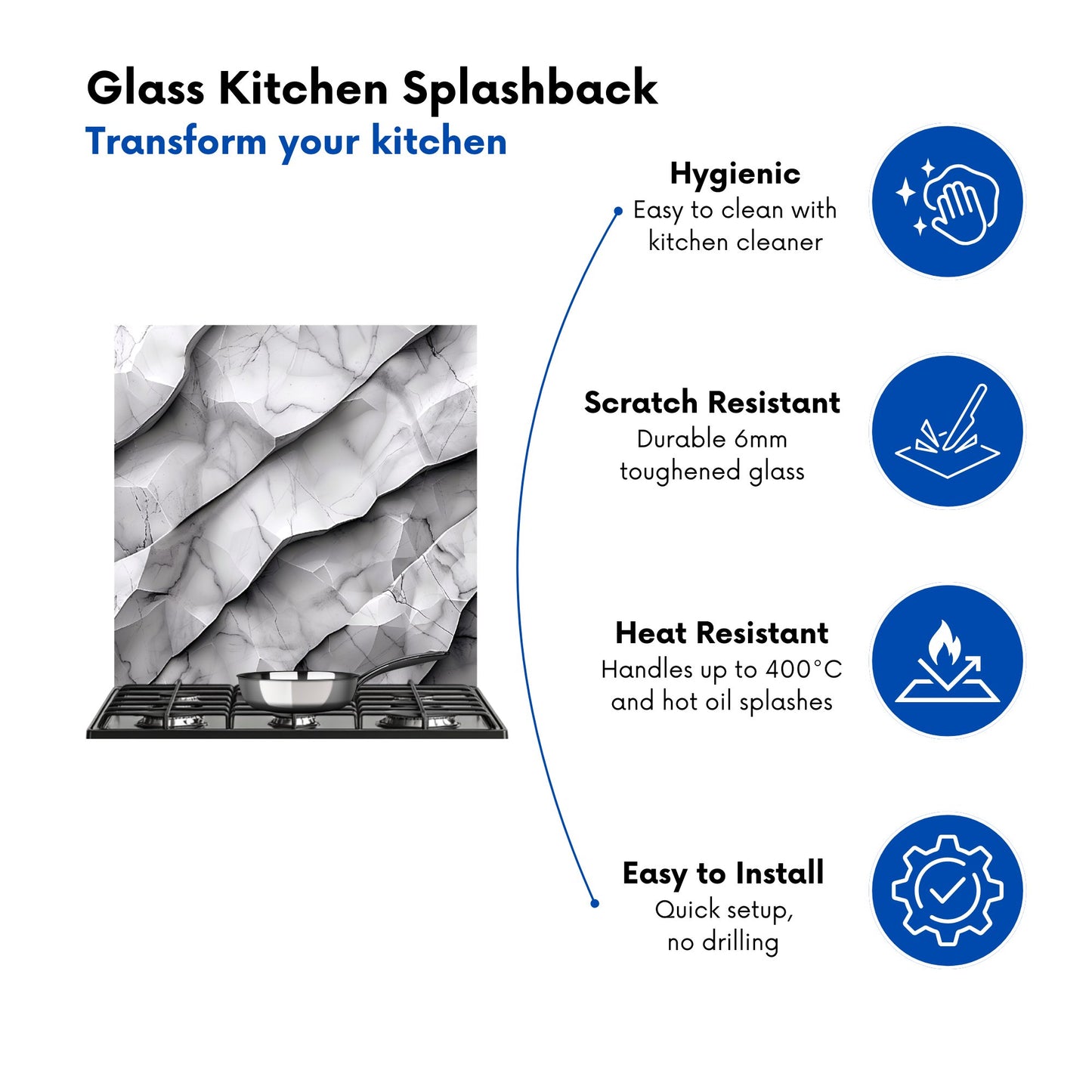 Modern Grey Marble Effect Kitchen Splashback