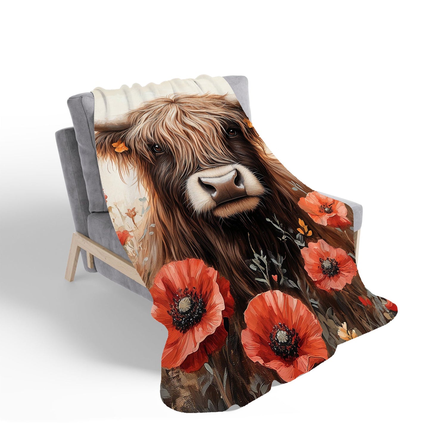 Highland Cow And Summer Flowers Sherpa Blanket