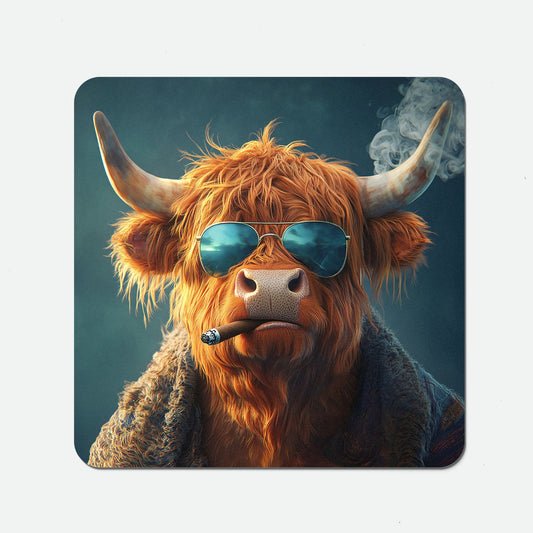Highland Cow With Glasses Coasters