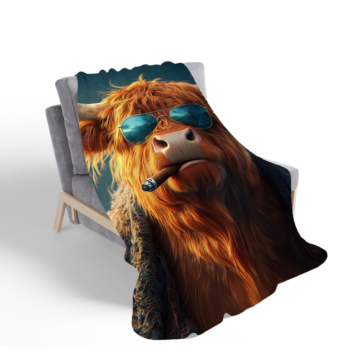 Highland Cow With Glasses Sherpa Blanket